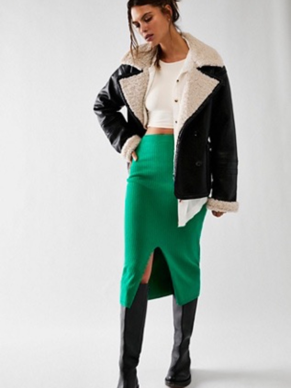 Free People Skyline Midi Skirt in Green Size Medium